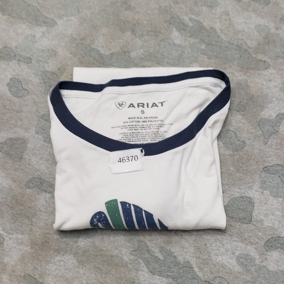 Ariat Top Womens Small White Short Sleeve Ringer Western Rodeo Ranch - Picture 9 of 9